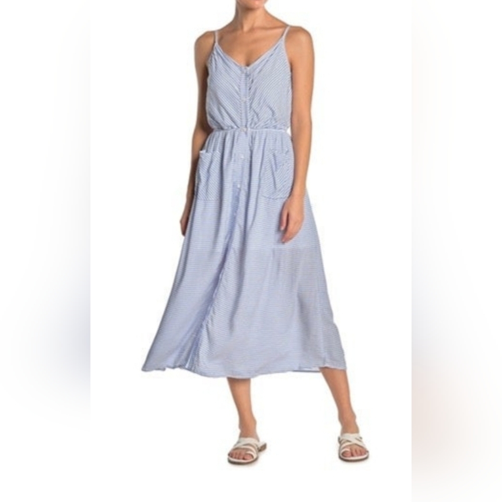 New Maaji Blue White Striped Crystal Button Up Midi Cover Up Dress Small